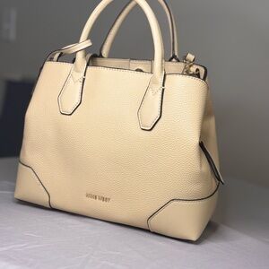 Nine West Cream Satchel with Structured Design and Double Handles